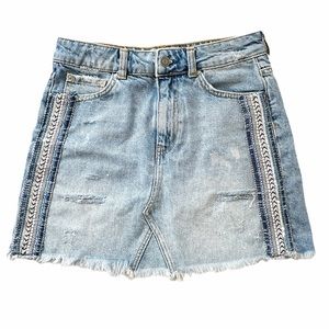 Free People Distressed Jean Mini Skirt Embellished 2
